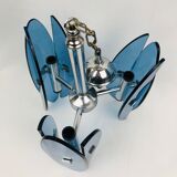 Vintage Veca Fontana Arte chandelier, blue glass and chrome