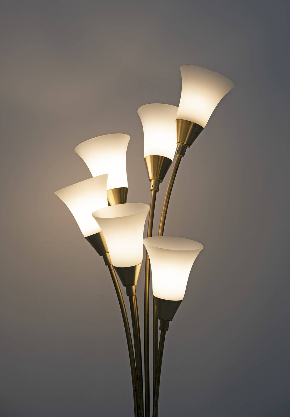 Mid-Century Modern Italian Opaline Glass and Gilt Brass Tulip Floor Lamp,60