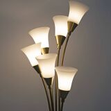 Mid-Century Modern Italian Opaline Glass and Gilt Brass Tulip Floor Lamp,60