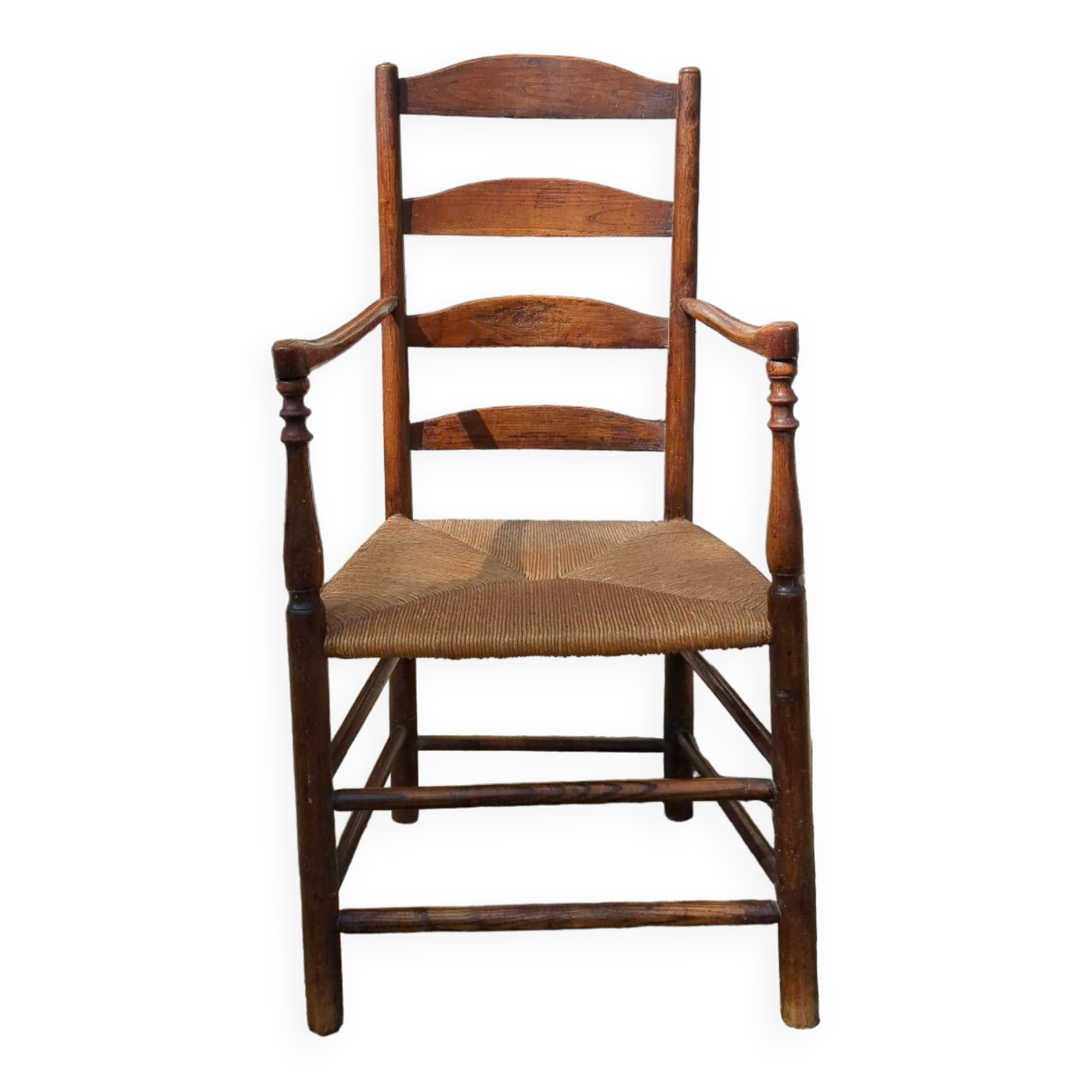 Fauteuil campagne en bois et paille début 20eme