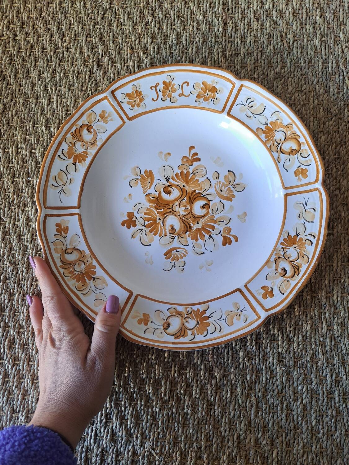 Old painted earthenware dish