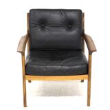 Fauteuil scandinave en cuir, Bröderna Andersson, Suède, 1960.