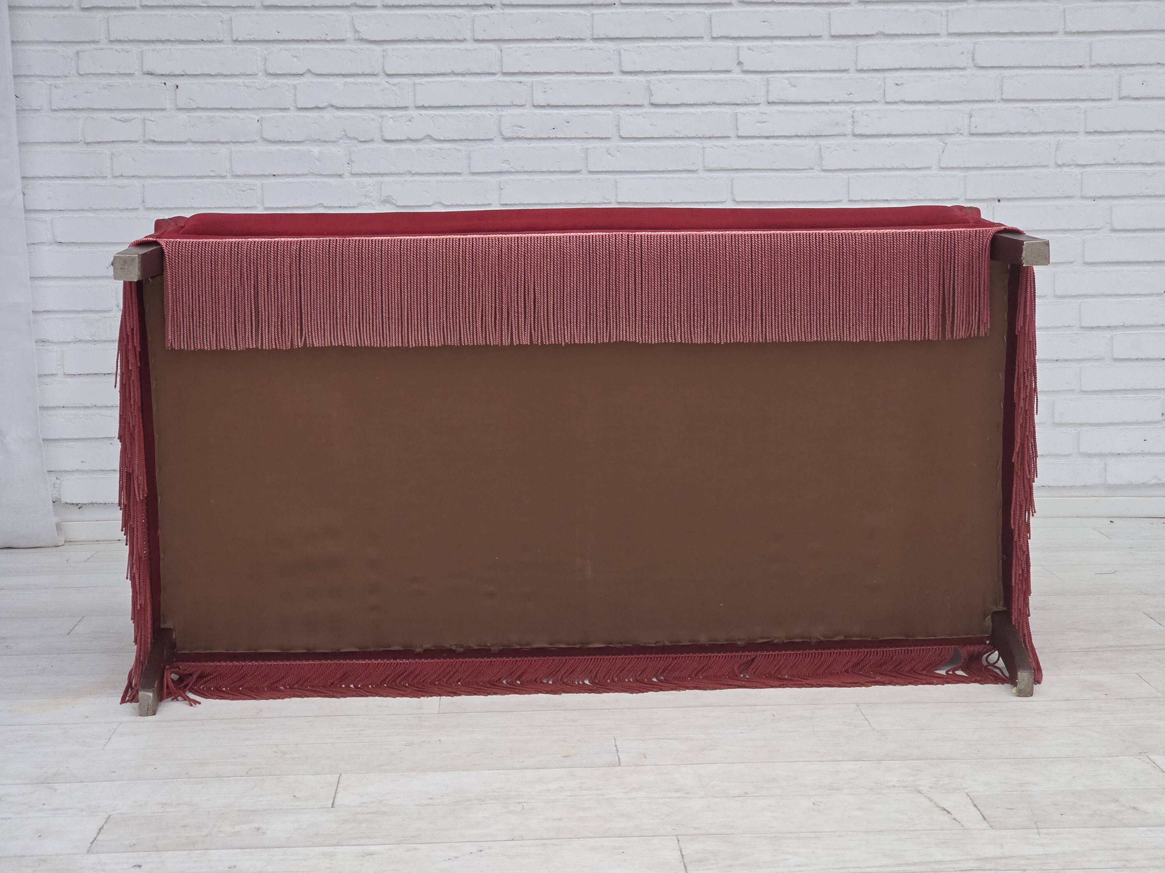1970s, Danish 2-seater sofa, cherry-red furniture velour.