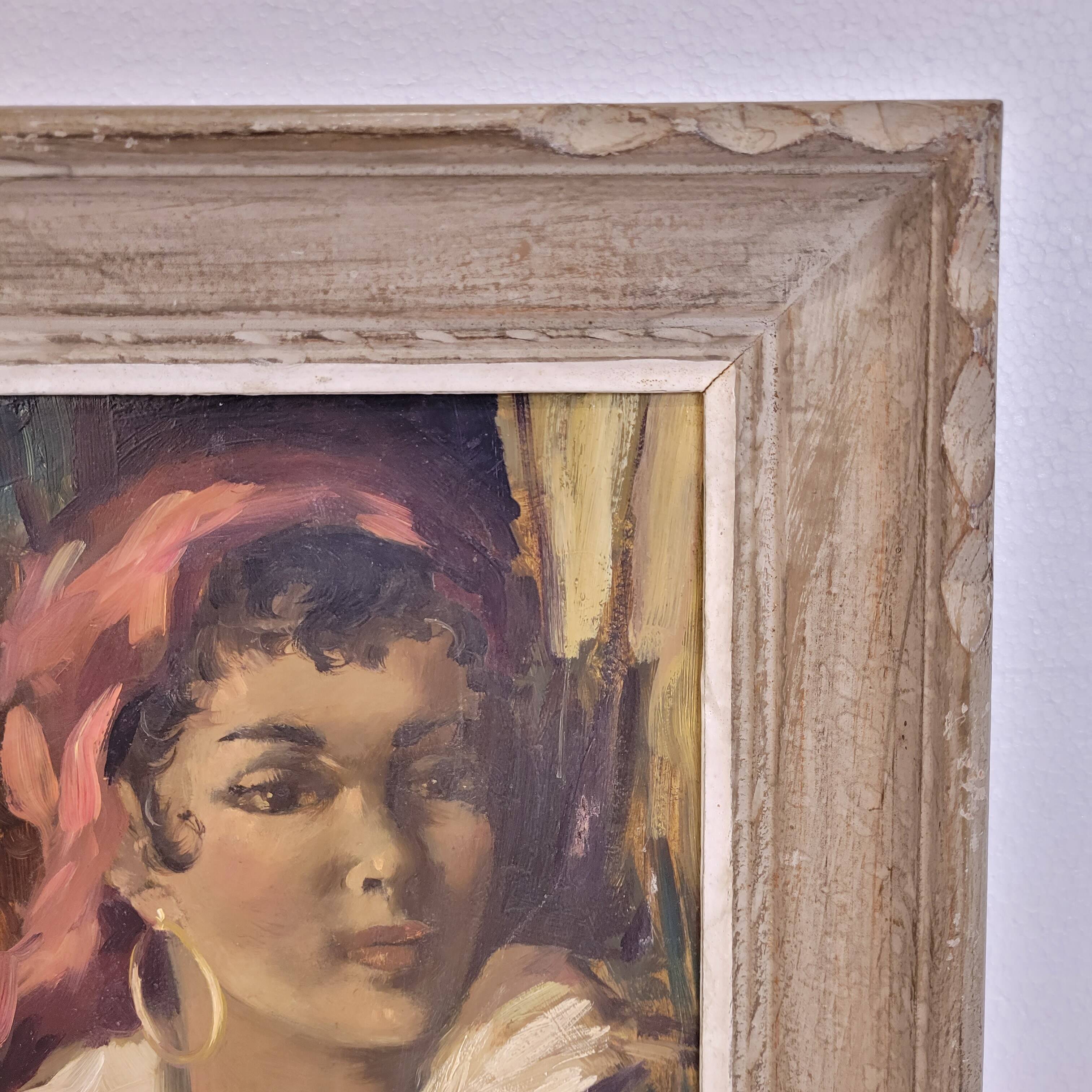 Óleo sobre tabla “Gitana”, 40’s - Francia