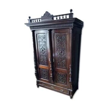 Antique Style Baroque Revival Carved Oak Wardrobe
