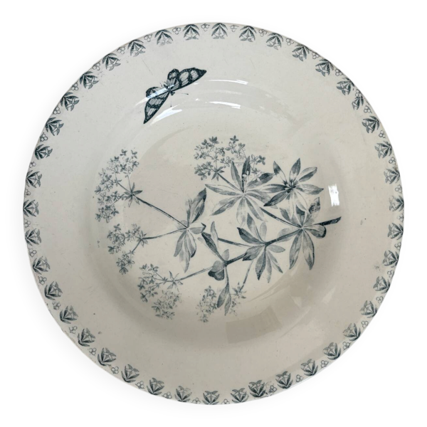 Assiette creuse en terre de fer décor papillon modèle Valius
