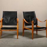 Kaare Klint Safari Chair in Black Leather and Ash for Rud Rasmussen, Denmark