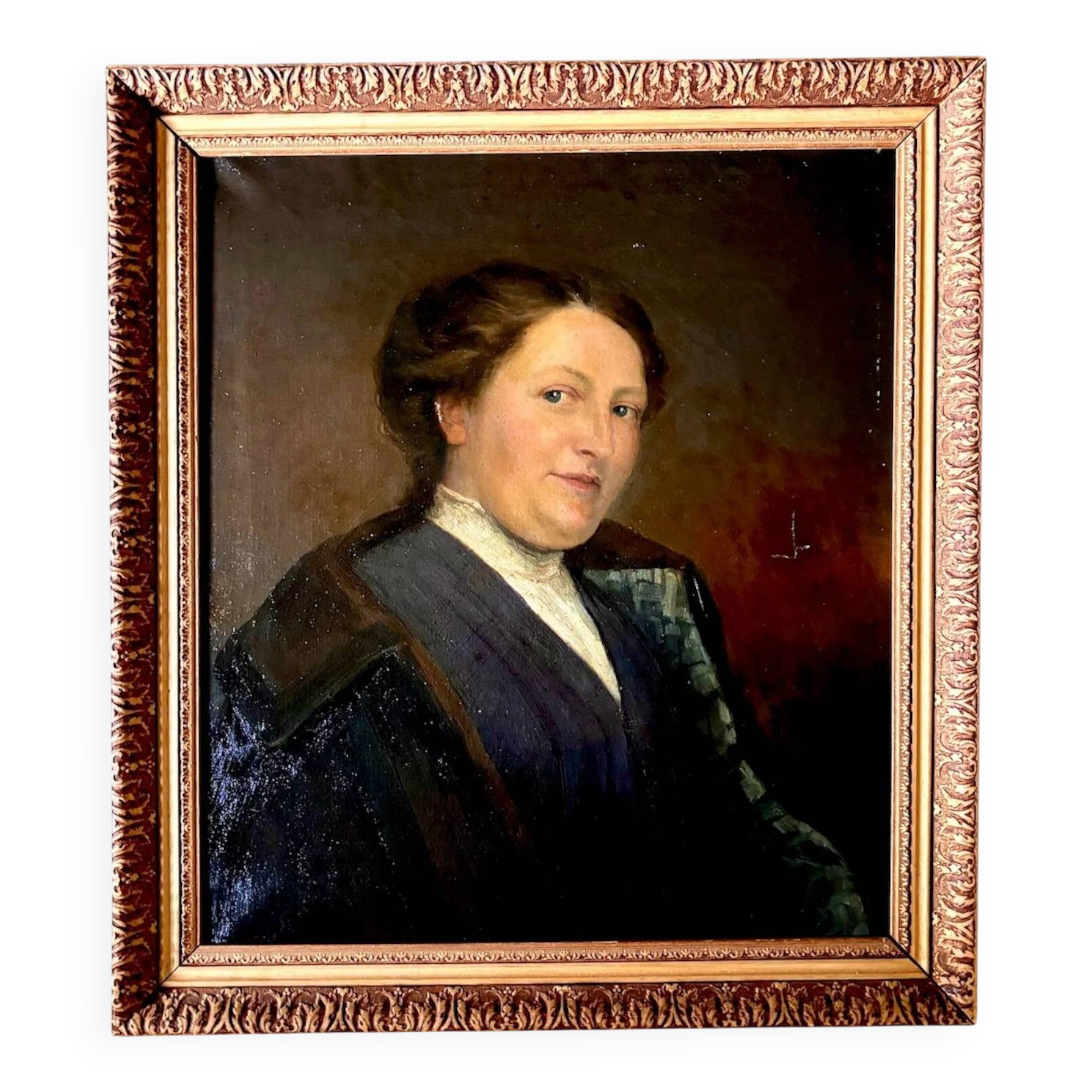 Portrait of a woman, oil painting on canvas with wooden molded frame
