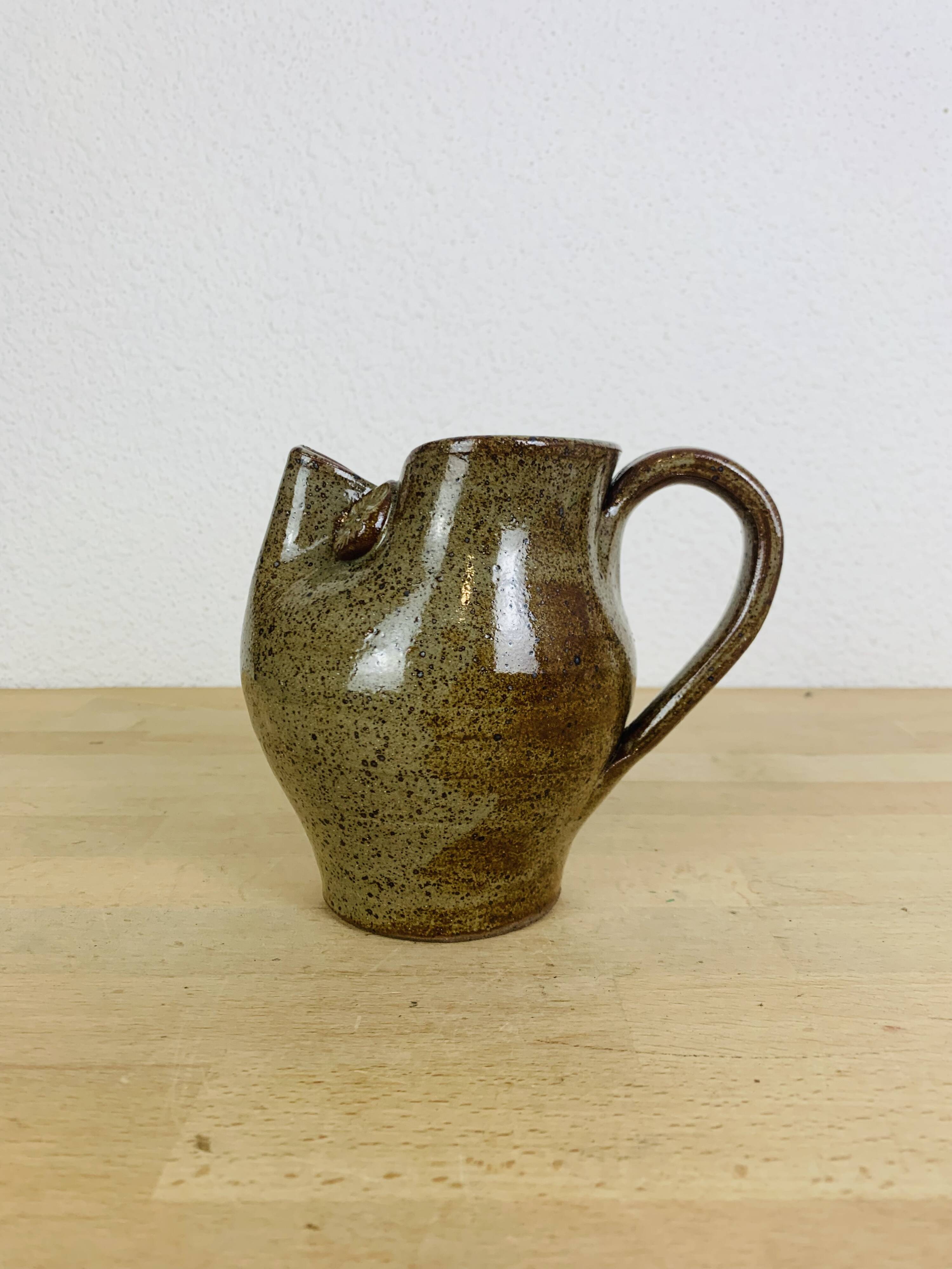 Owl pitcher by Alexandre Kostanda, zoomorphic stoneware