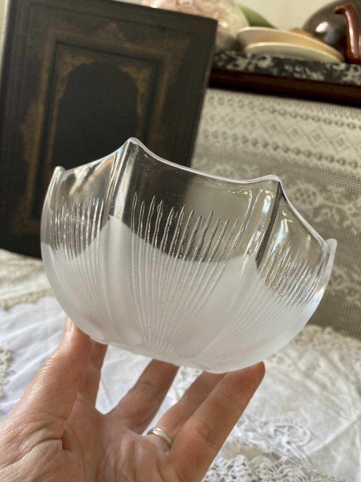 Thick transparent and opalescent glass cup