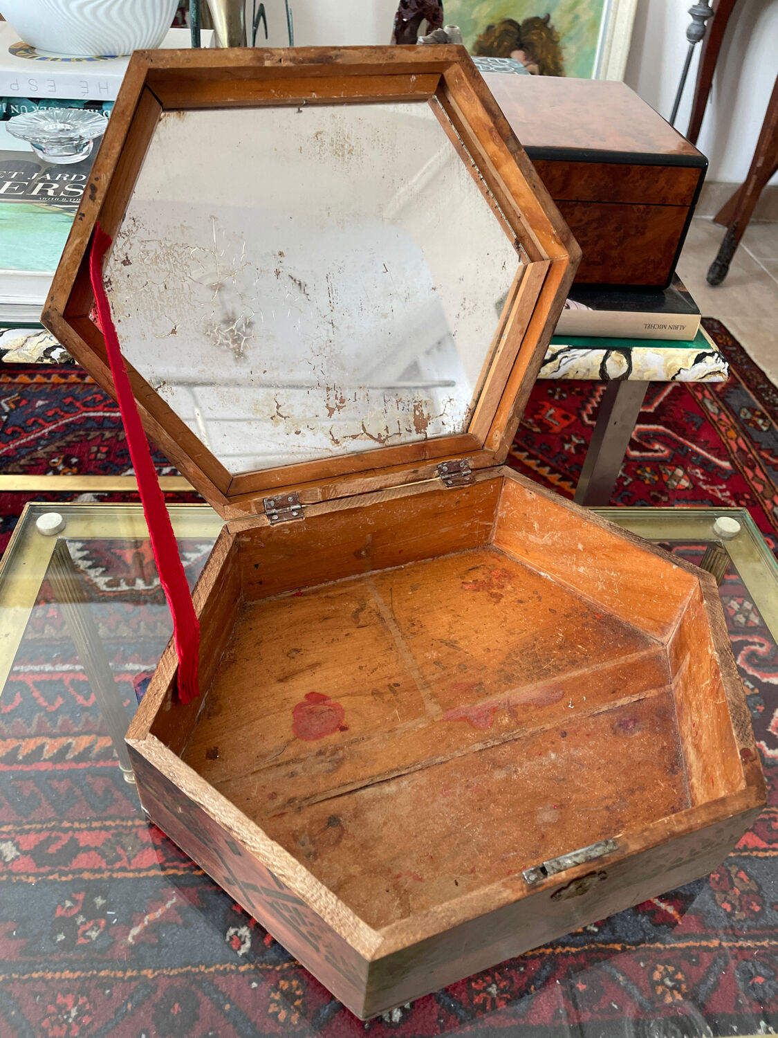 Old varnished wooden box