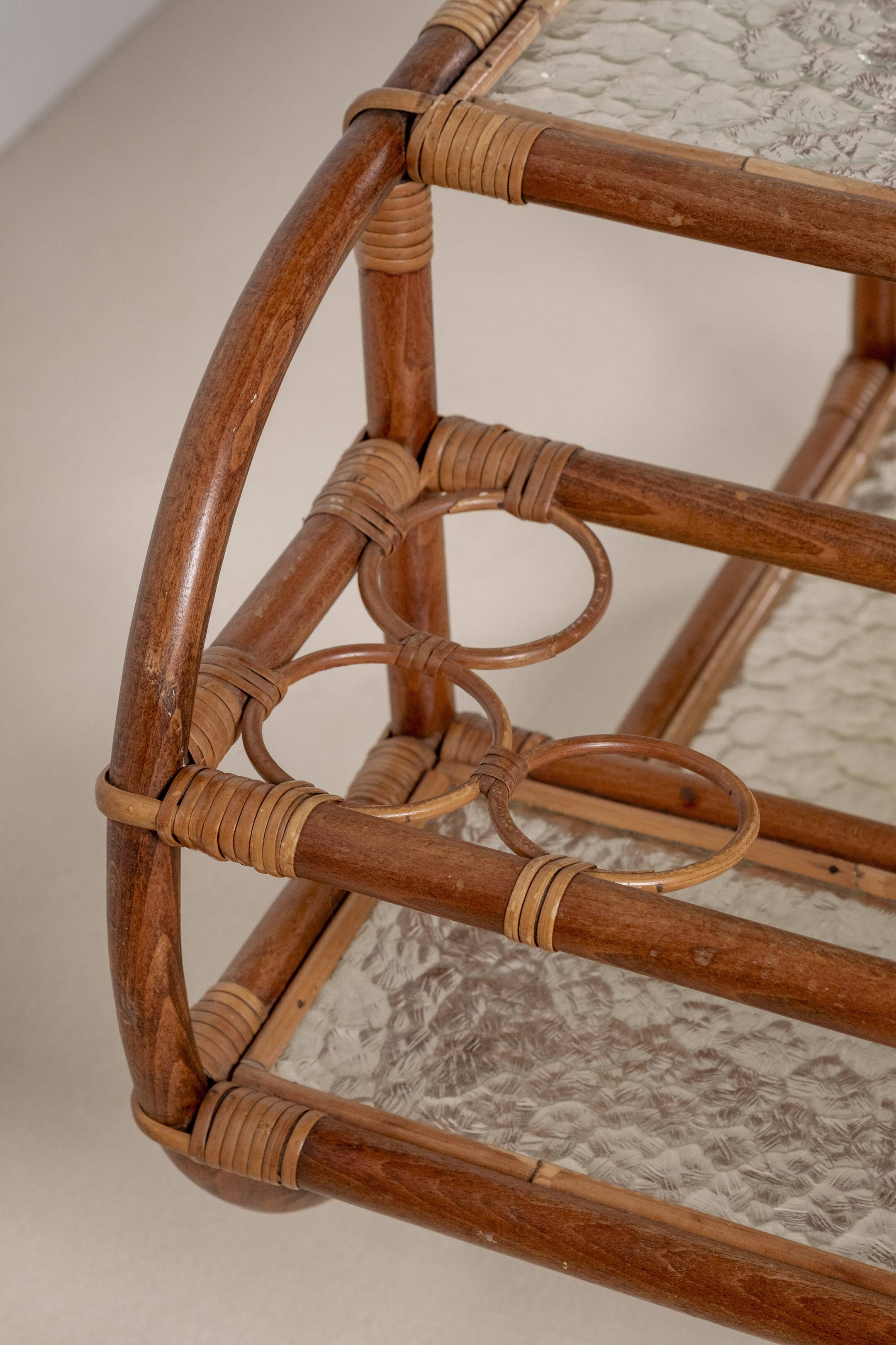 Bar Cart in Bamboo & Rattan, 1950s Denmark