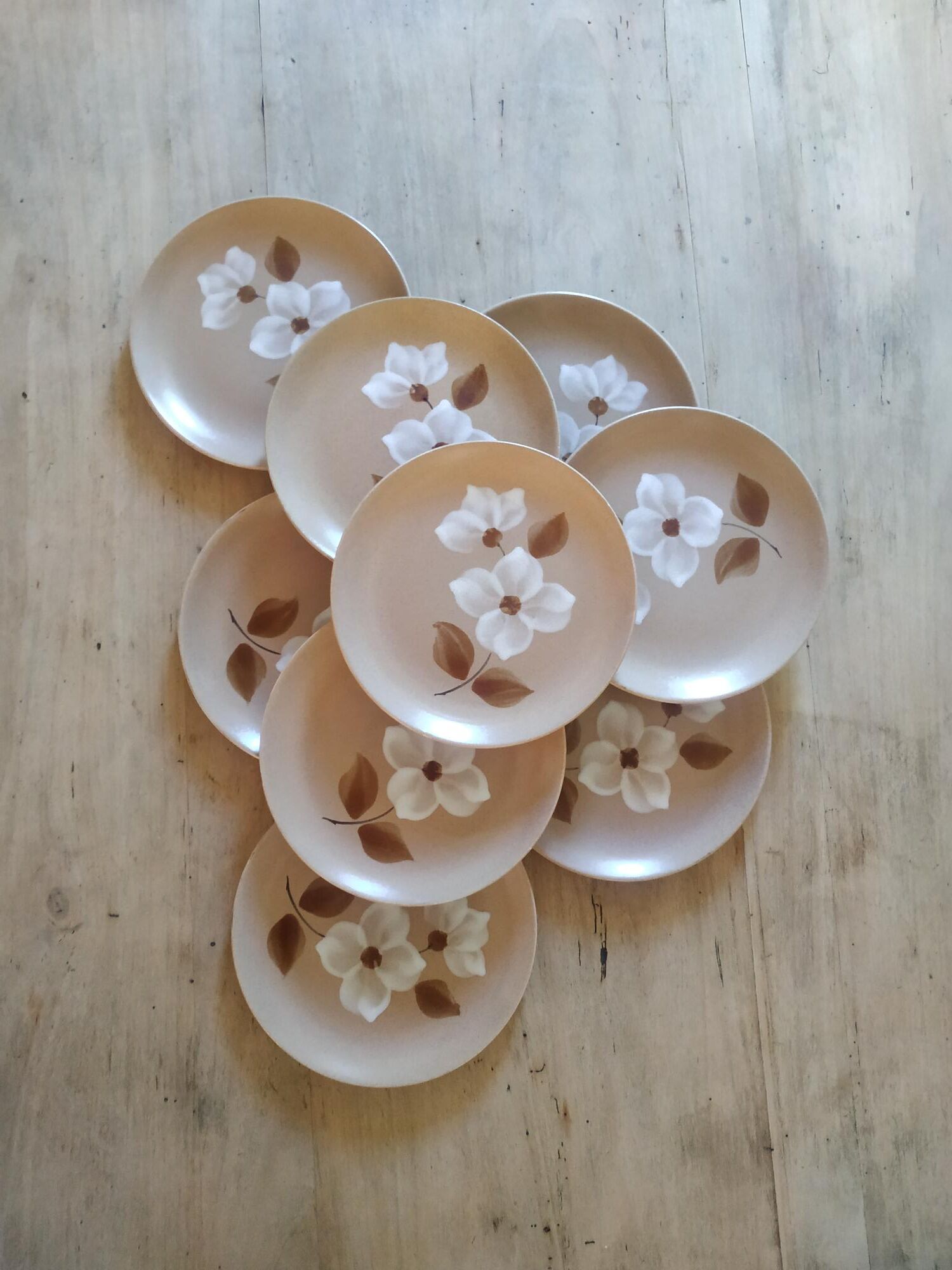 Set of 9 vintage stoneware dessert plates