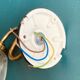 Brass swan neck wall light and prismatic glass tulip vintage porcelain rosette