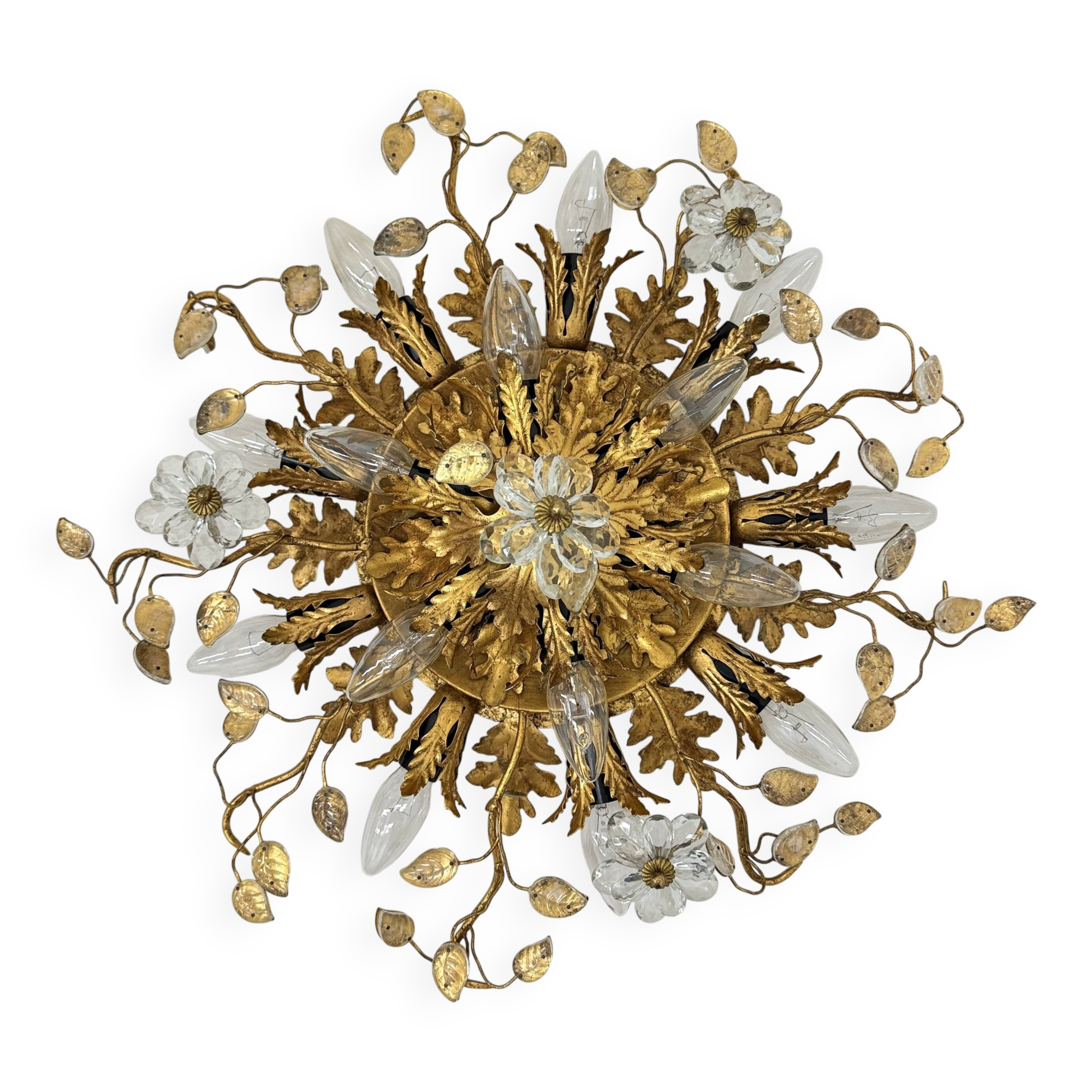 Gold-Plated Metal & Murano Crystal Flowers Flush Mount from Banci Firenze