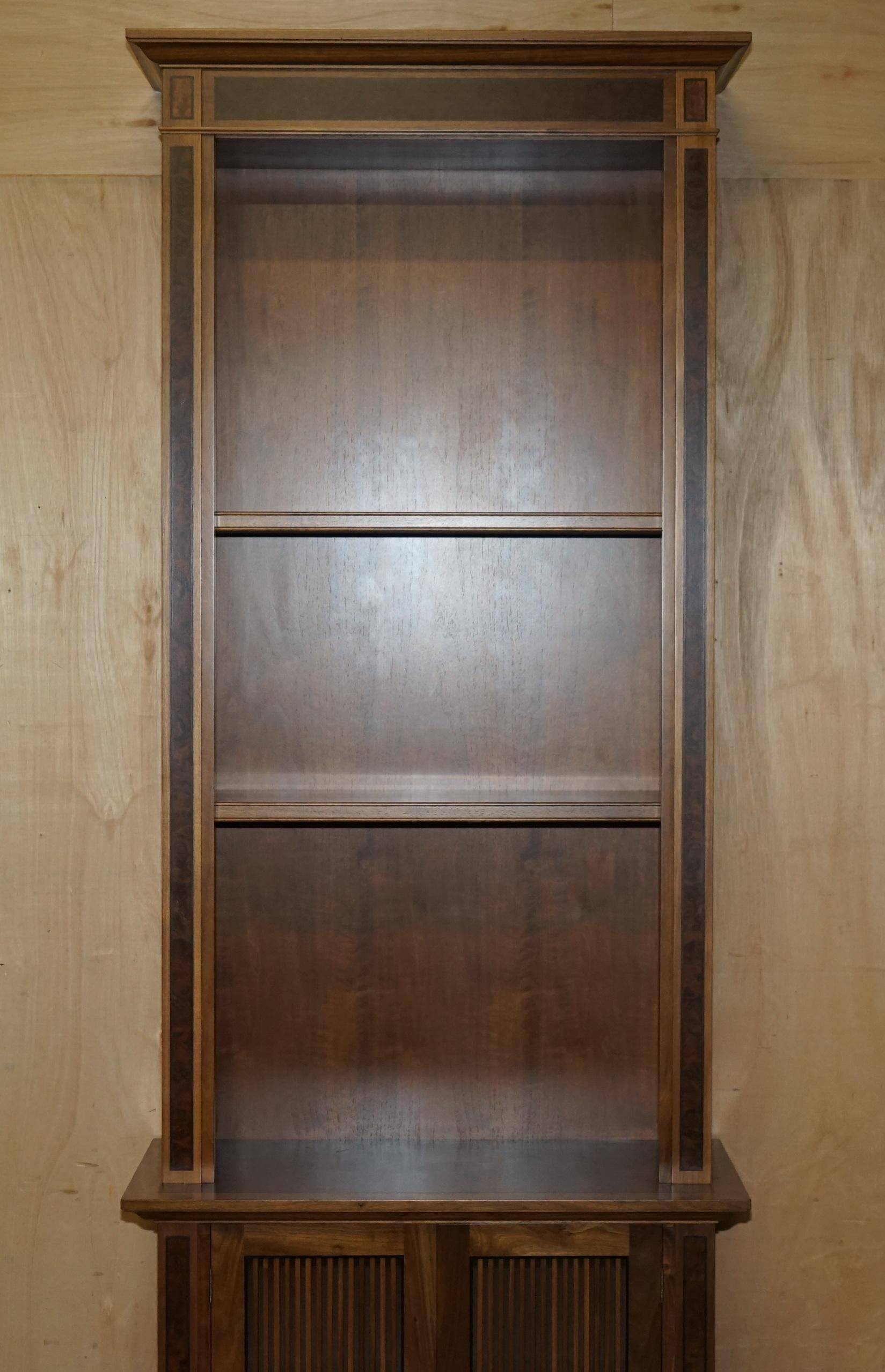 Pair of large David Linley bookcases in burr walnut, 2.6 m