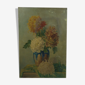 Bouquet de fleurs, huile sur toile, signée