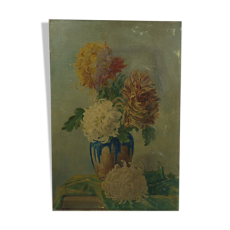 Bouquet de fleurs, huile sur toile, signée