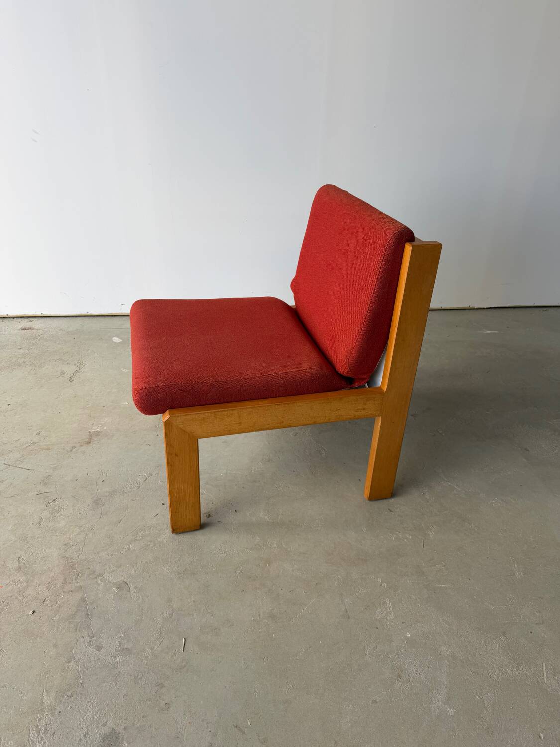 Brutalist design armchair by André Sornay in beech, vintage model.