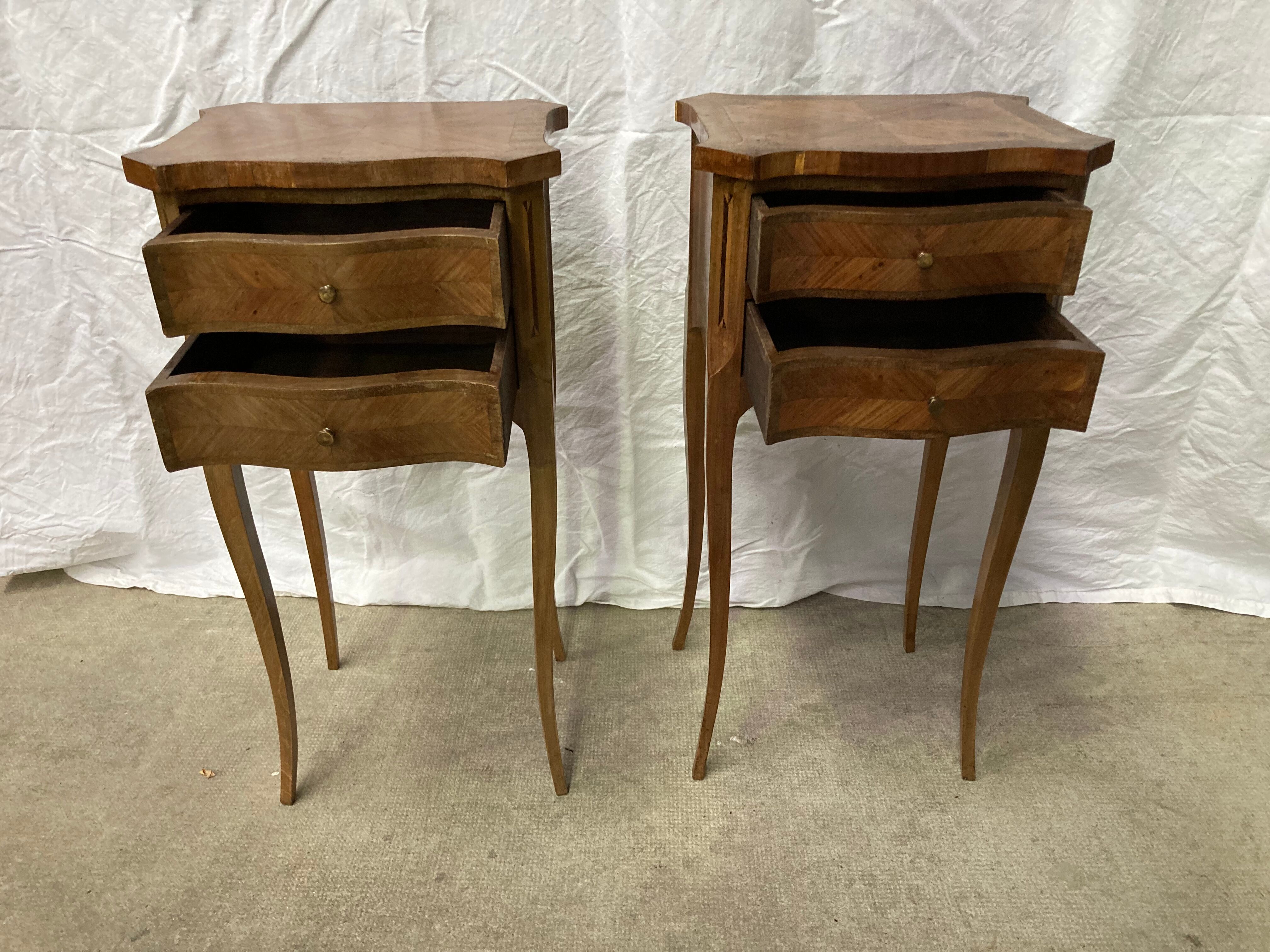 Pair of louis XV bedside tables in marquetry