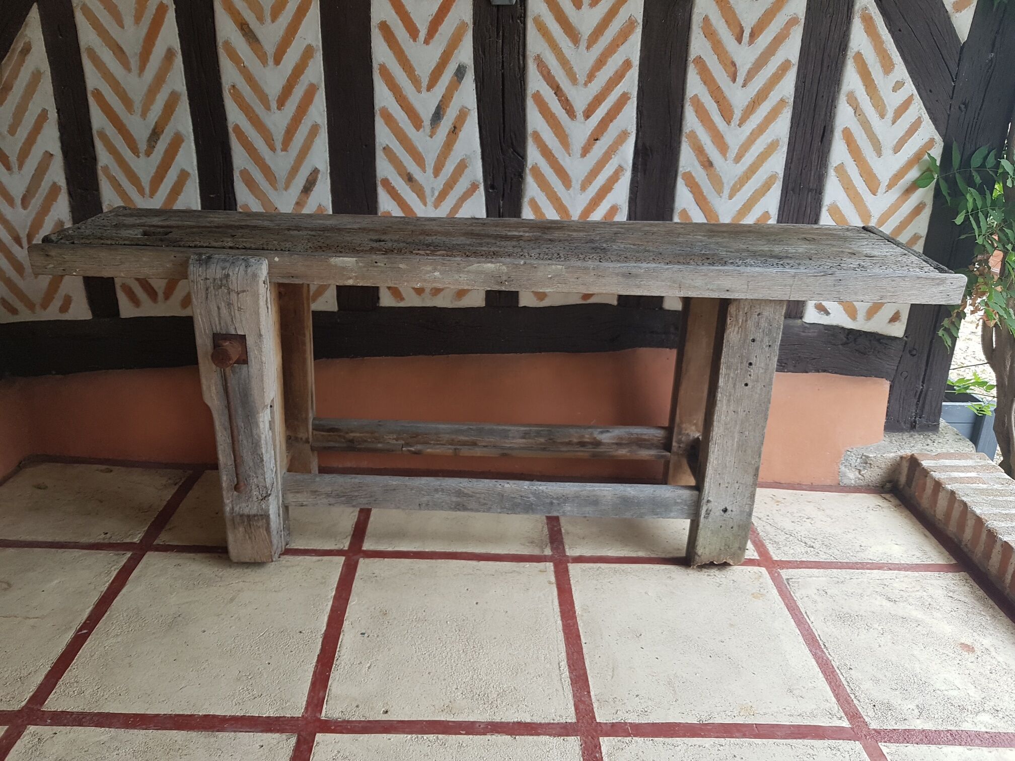 Old workbench of carpenter raw wood