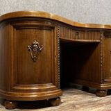 Art Nouveau period bean-shaped oak and walnut center desk