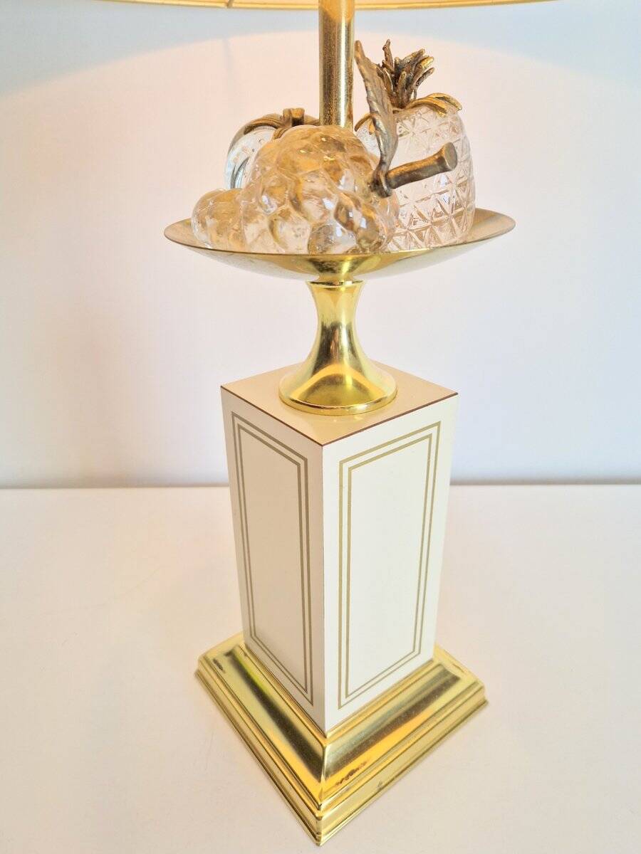Vintage Regency Brass Crystal Fruit Table Lamp from Le Dauphin, 1970s