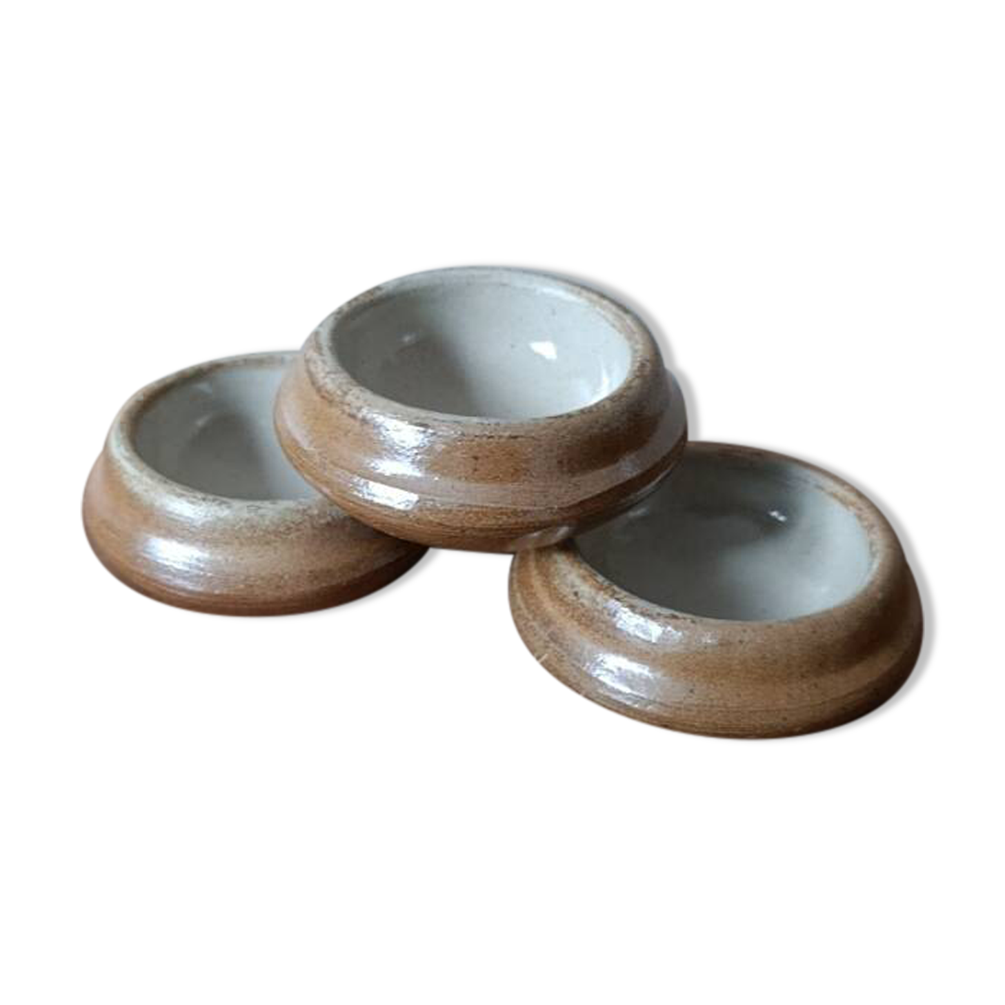 3 small individual butter dishes in stoneware, 1970