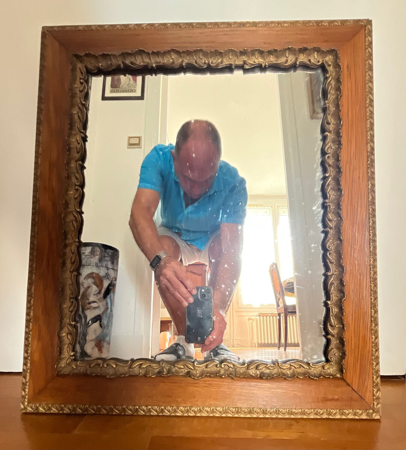 Antique moulded wooden mirror 54 x 47 cm