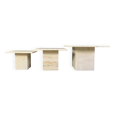 Tables gigognes en travertin vintage ou tables d'appoint, années 1970