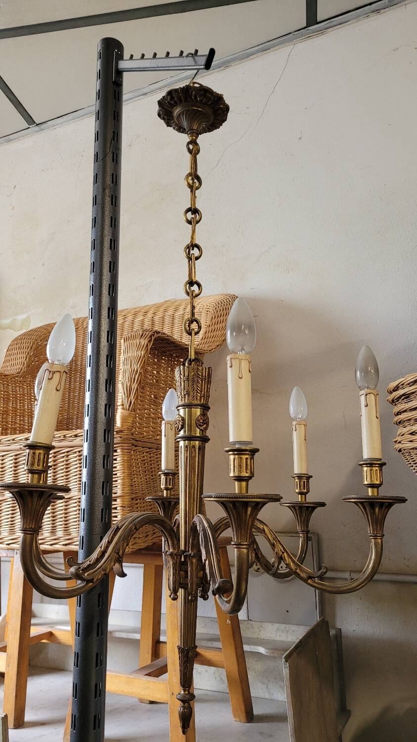 Louis xvi style gilt bronze chandelier - 6 lights