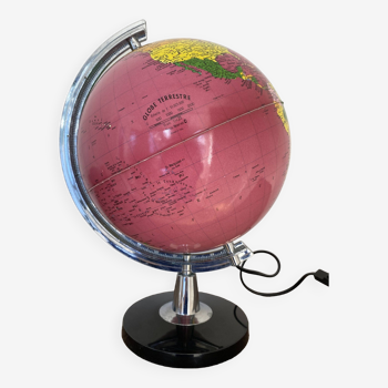 Mappemonde, Globe terrestre lumineux Tecnodidattica fond rose fushia vintage années 70