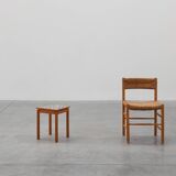 Vintage side table in pine wood tiled with mosaic, Belgium 1950s