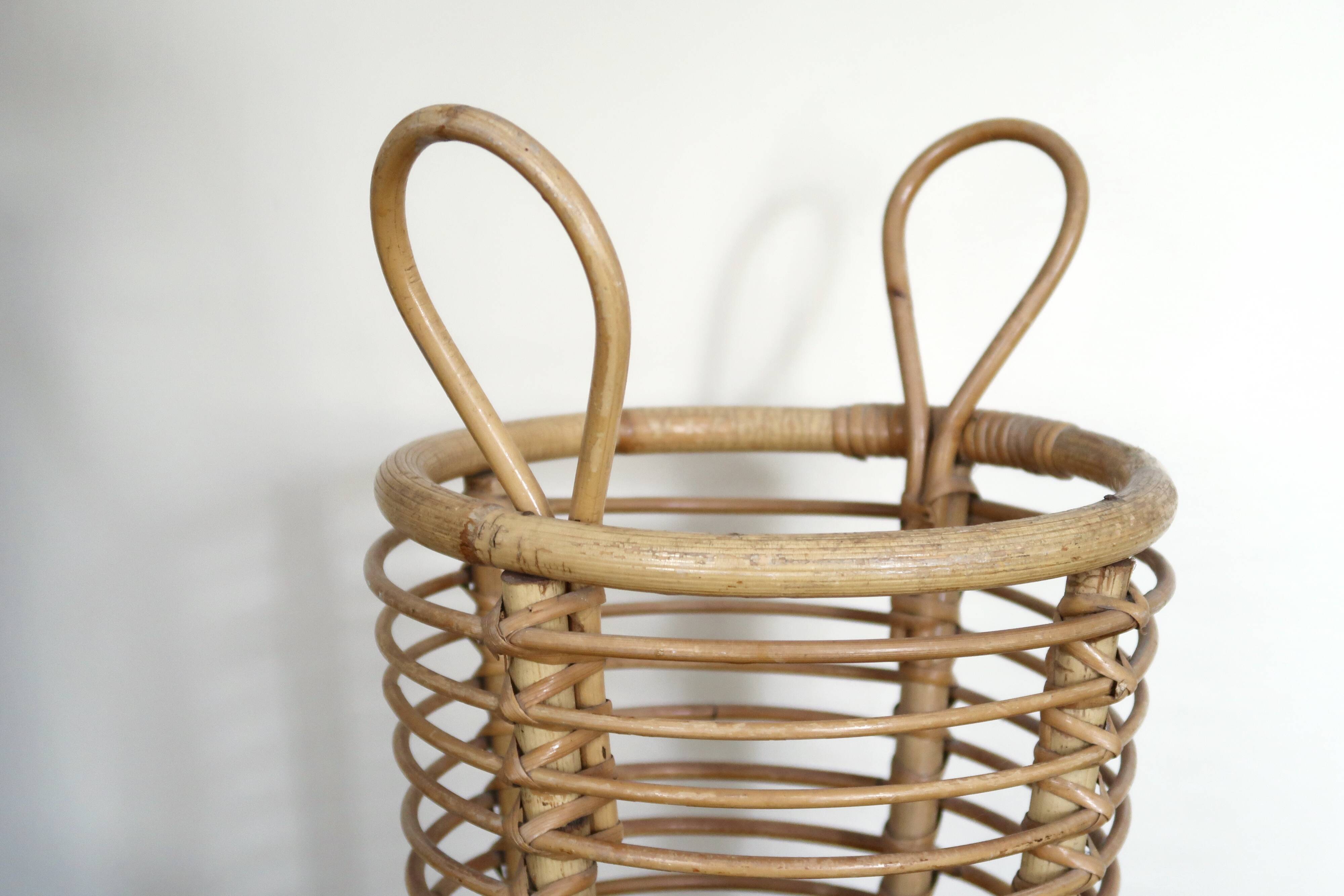 Porte parapluie en bambou et rotin, années 50