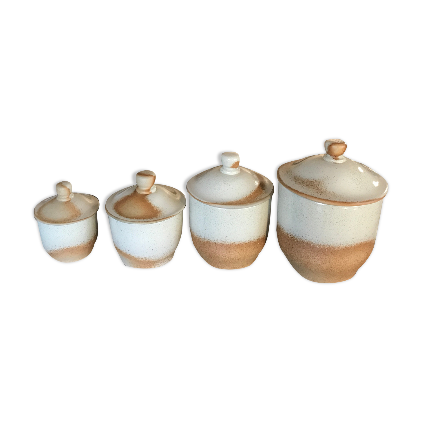 Lot of 4 spice pots in porcelain stoneware from france beige