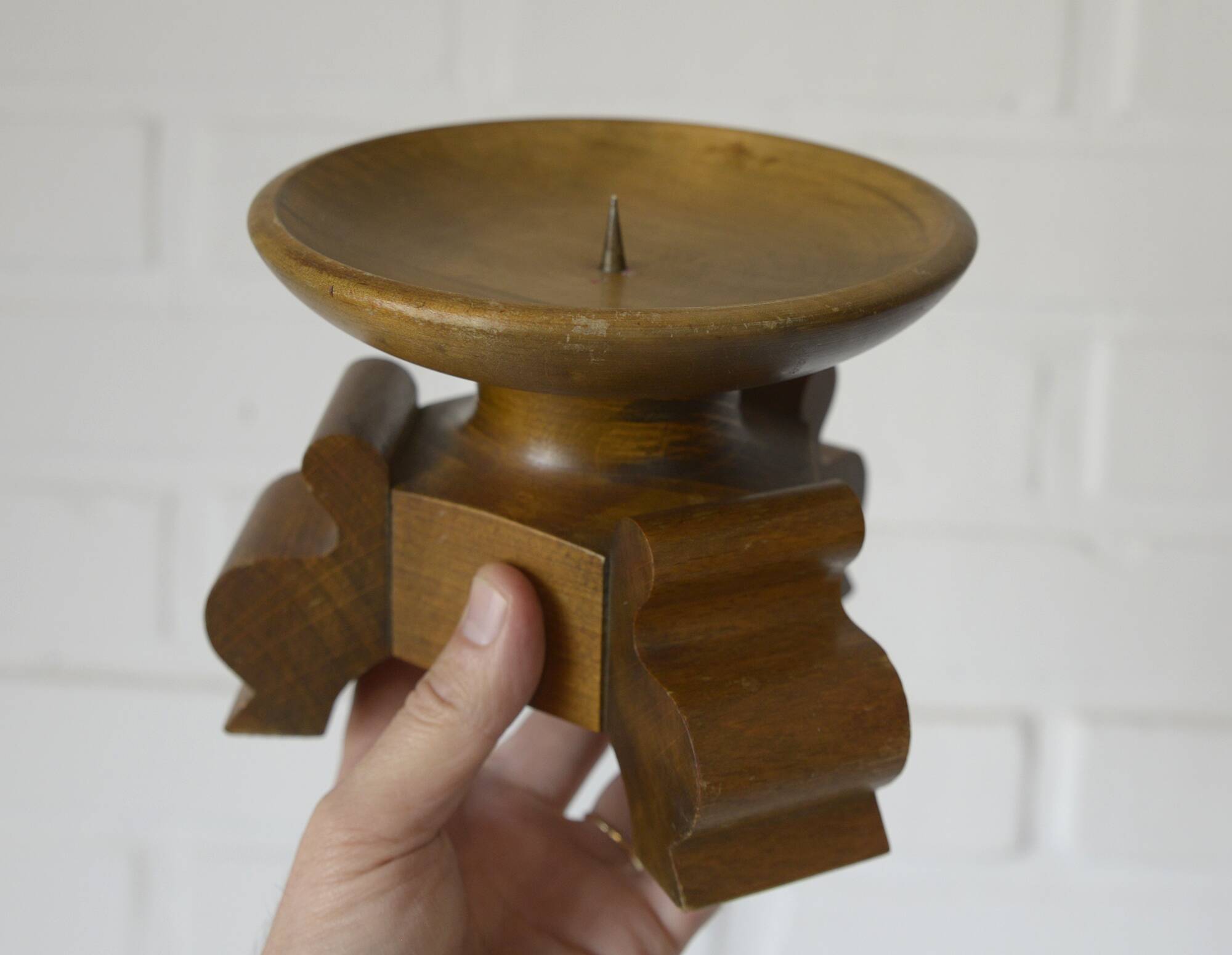 Large antique candle holder Art Deco handmade wood candle stick holder