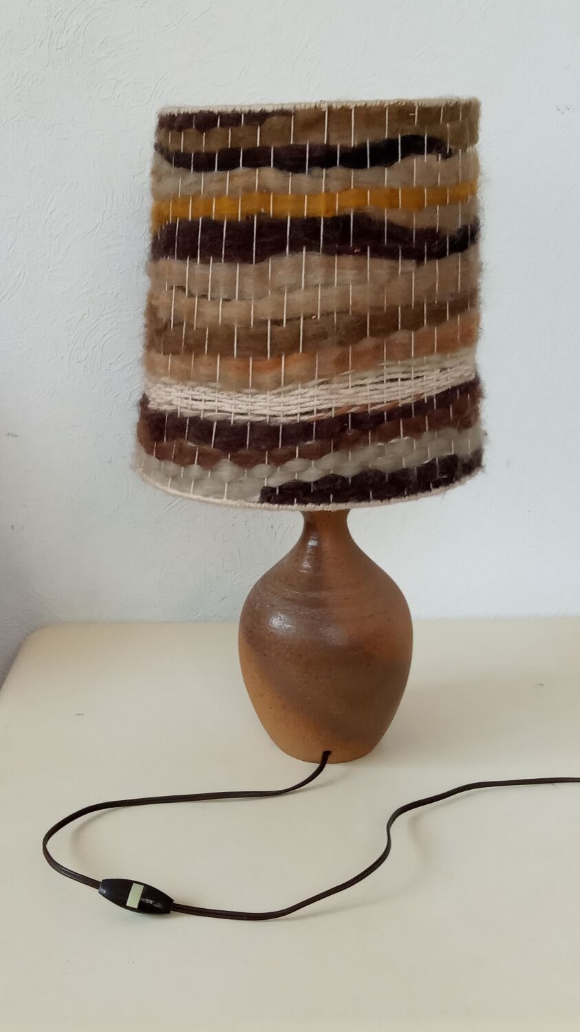 Sandstone lamp, wool lampshade, 50s/60s