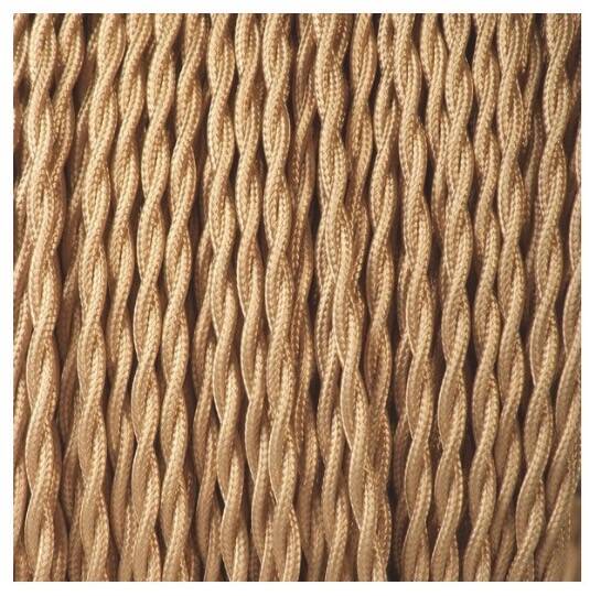 Sculpted wooden lamp, 2 m fabric cable, cotton shade.