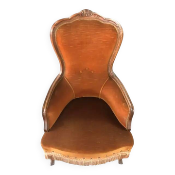 Fauteuil en noyer et velours Dralon, fin du XXe siècle