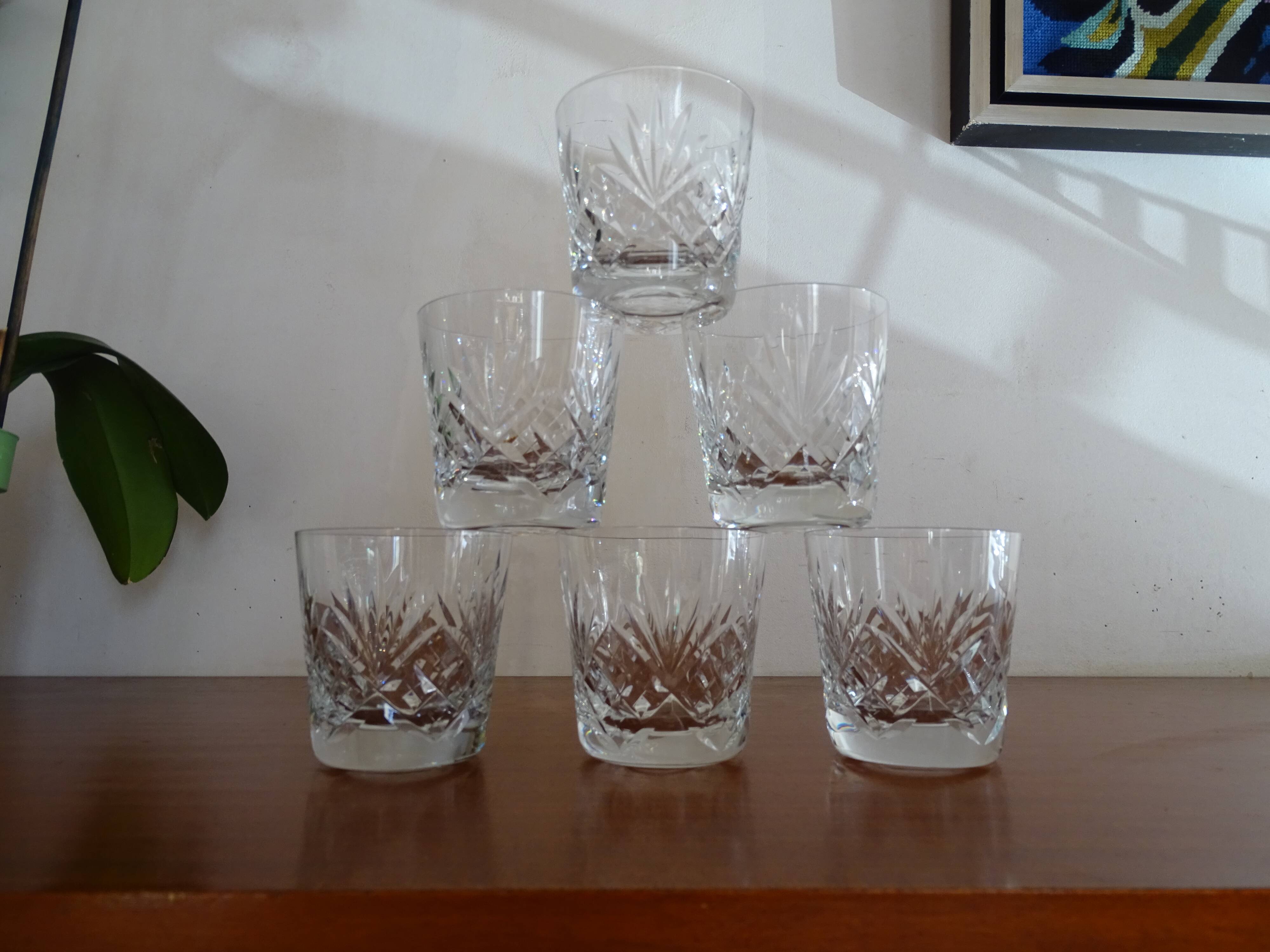 6 glass whisky crystal cut chantilly model signed, Cristal Saint Louis