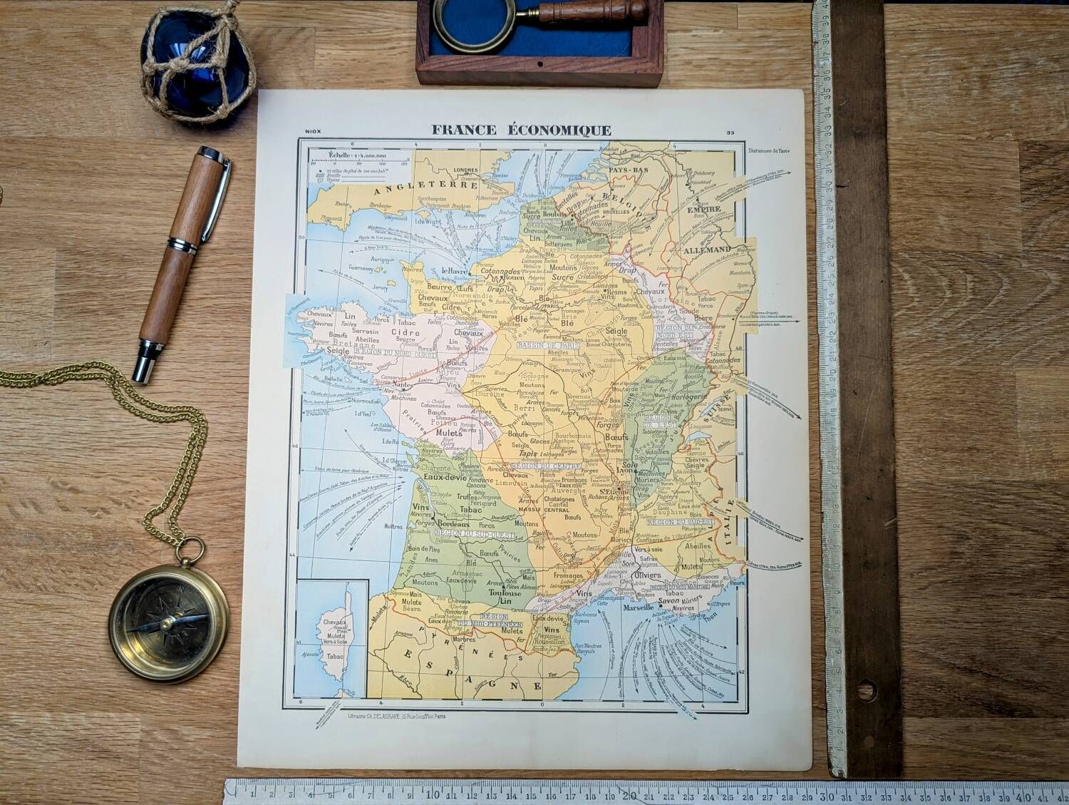 Printed in 1900, map of economic France.