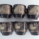 Cups and under cups with black coffee pattern greque dorea gold 24k