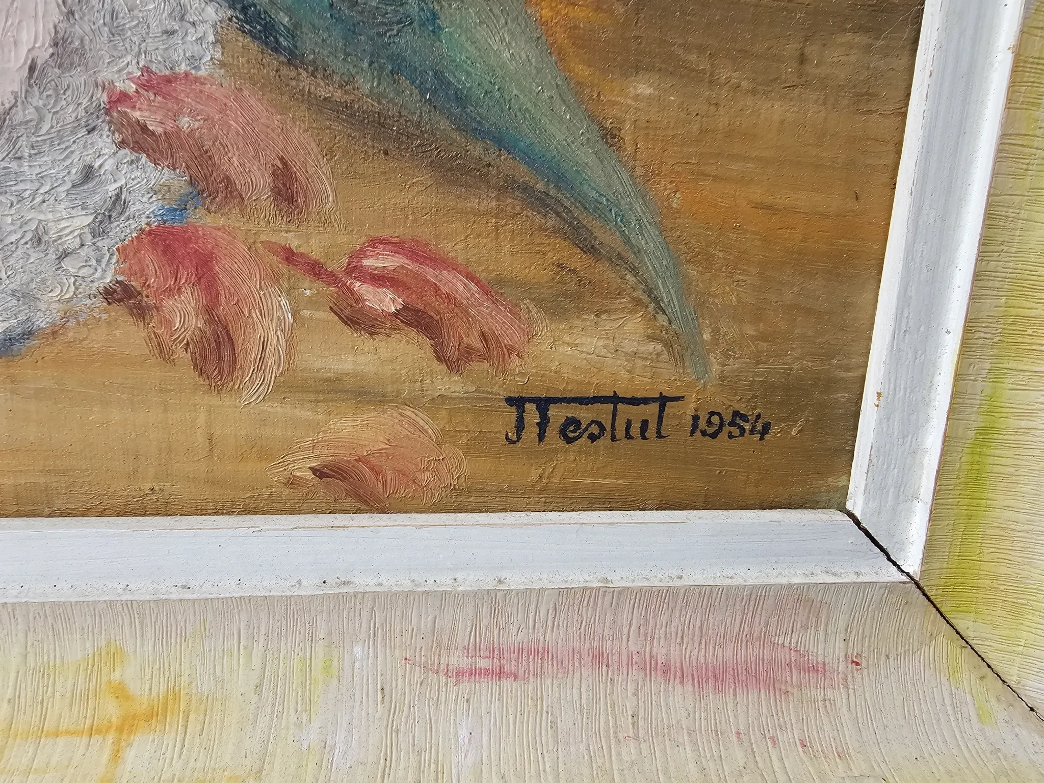 Oil on Canvas Still Life Flowers Bouquet Tulips Signed J. Testut