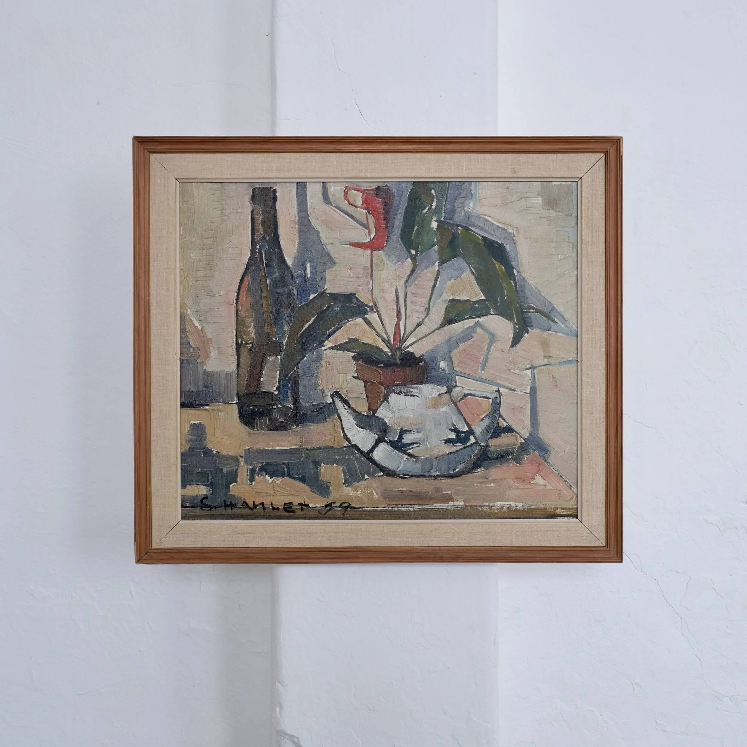 Sven-Olof Hamlet nature morte peinture à l'huile avec plante | 1959