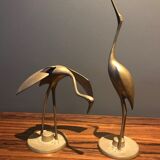 Pair of brass deco stork