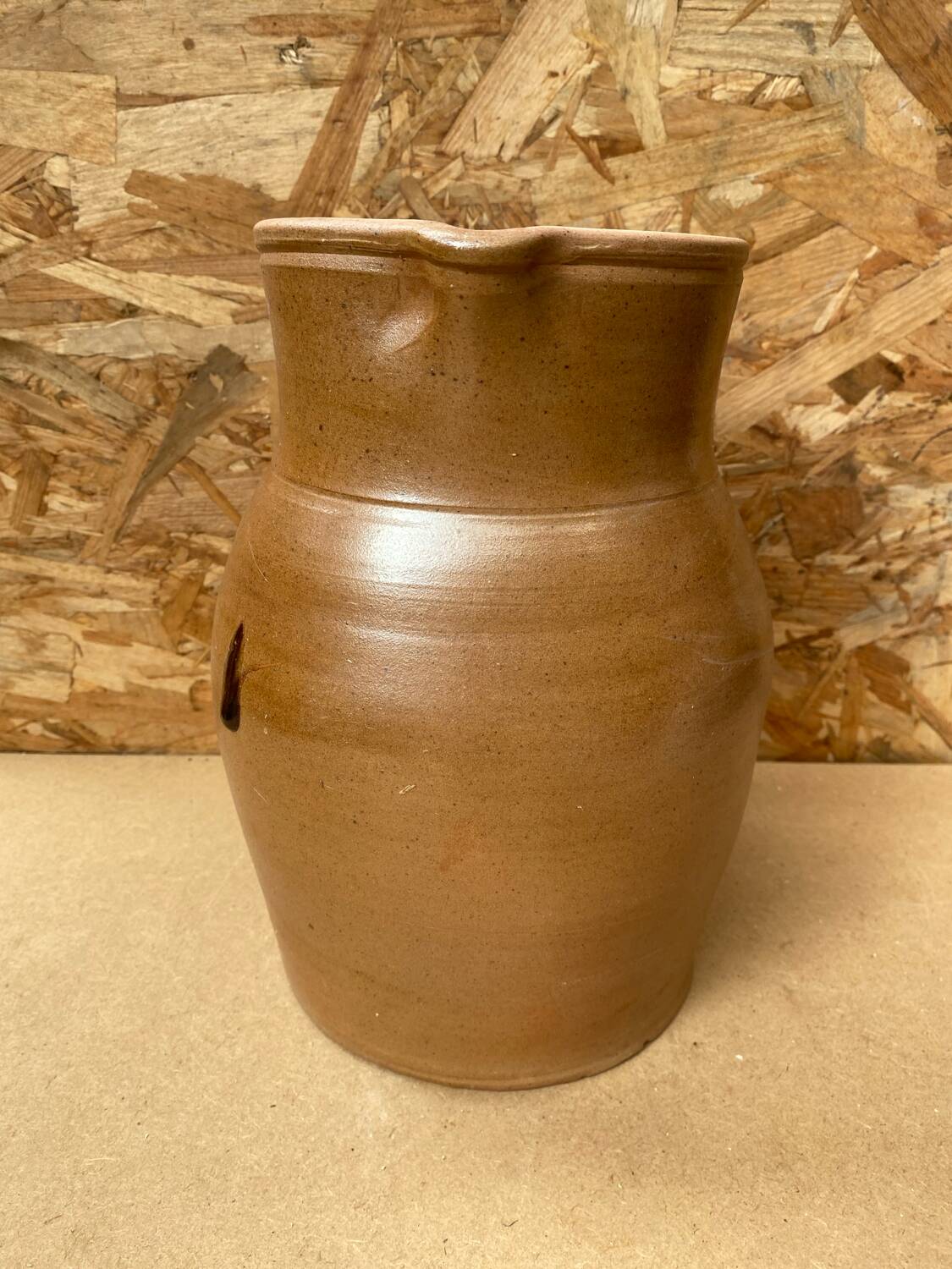 Antique pitcher 5 liters stoneware brown beige white interior vintage