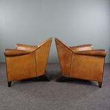 Pair of vintage sheep leather Art Deco armchairs by Bart van Bekhoven