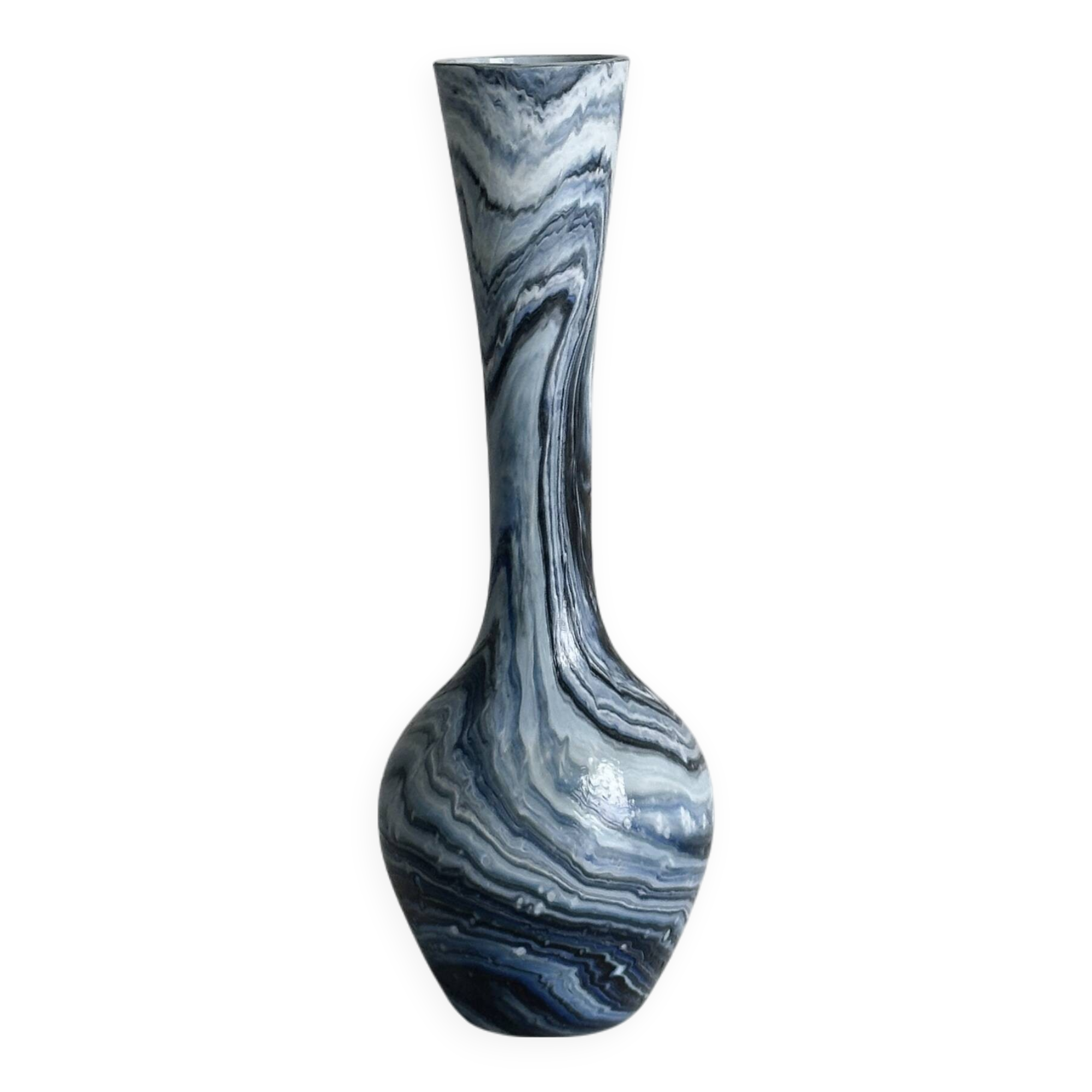 Marbled blue glass soliflore vase