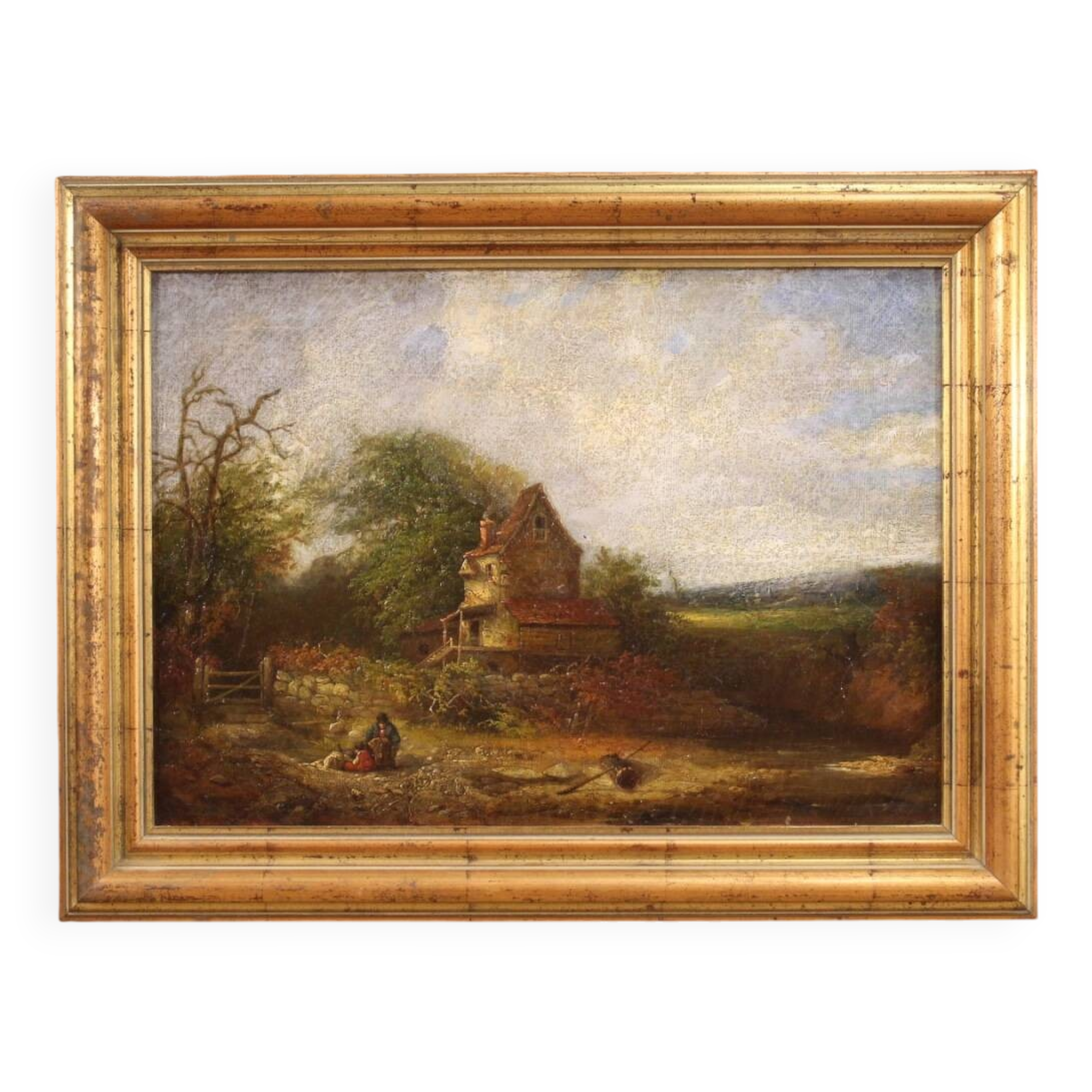 Peinture américaine paysage de campagne signée et datée 1854