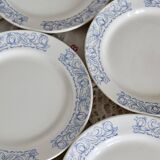 4 vintage porcelain dessert plates with blue border